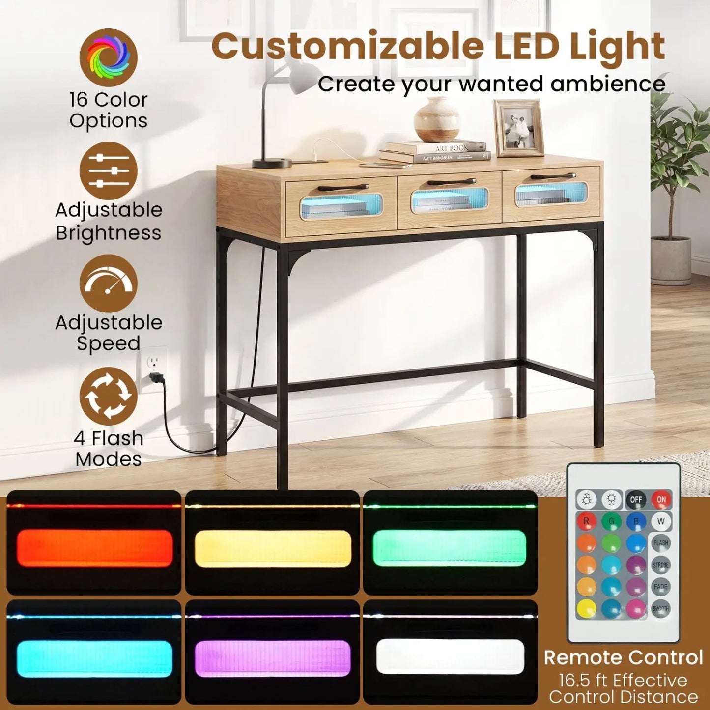 Console Table With LED Lighting and Charging