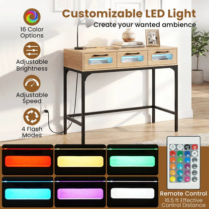 Console Table With LED Lighting and Charging