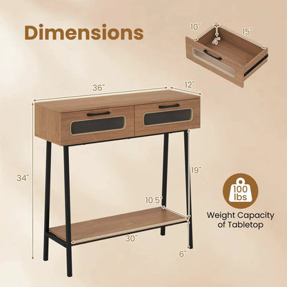 Console Table LED Lights Open Shelf Natural