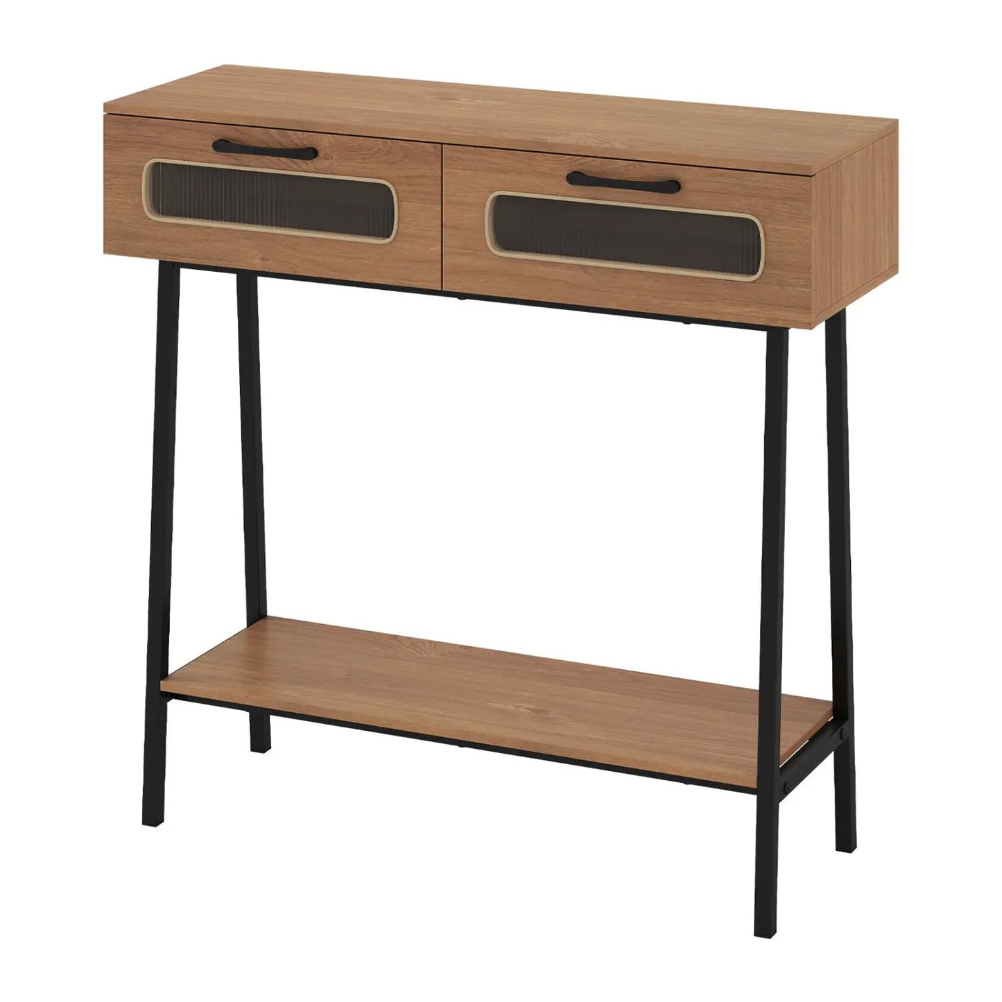 Console Table LED Lights Open Shelf Natural