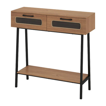 Console Table LED Lights Open Shelf Natural
