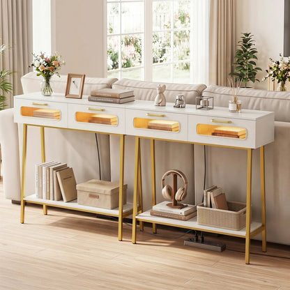 Console Table with LED Lights and Open Shelf