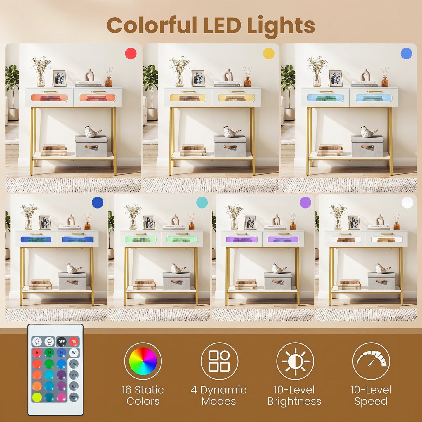 Console Table with LED Lights and Open Shelf