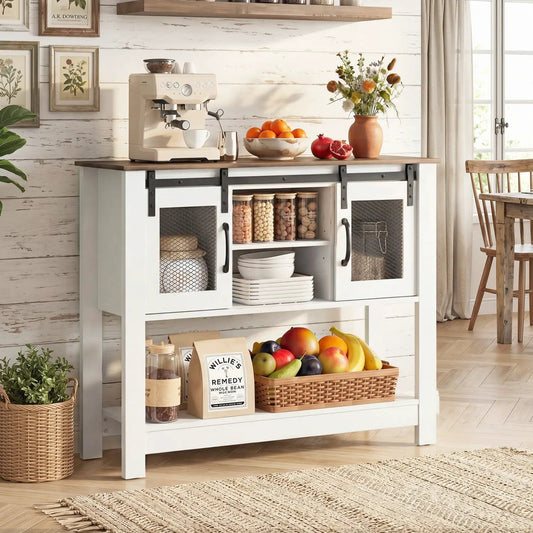 Console table with sliding barn doors and storage cabinets in white finish DirectDeals on Tampa Home & Garden Store