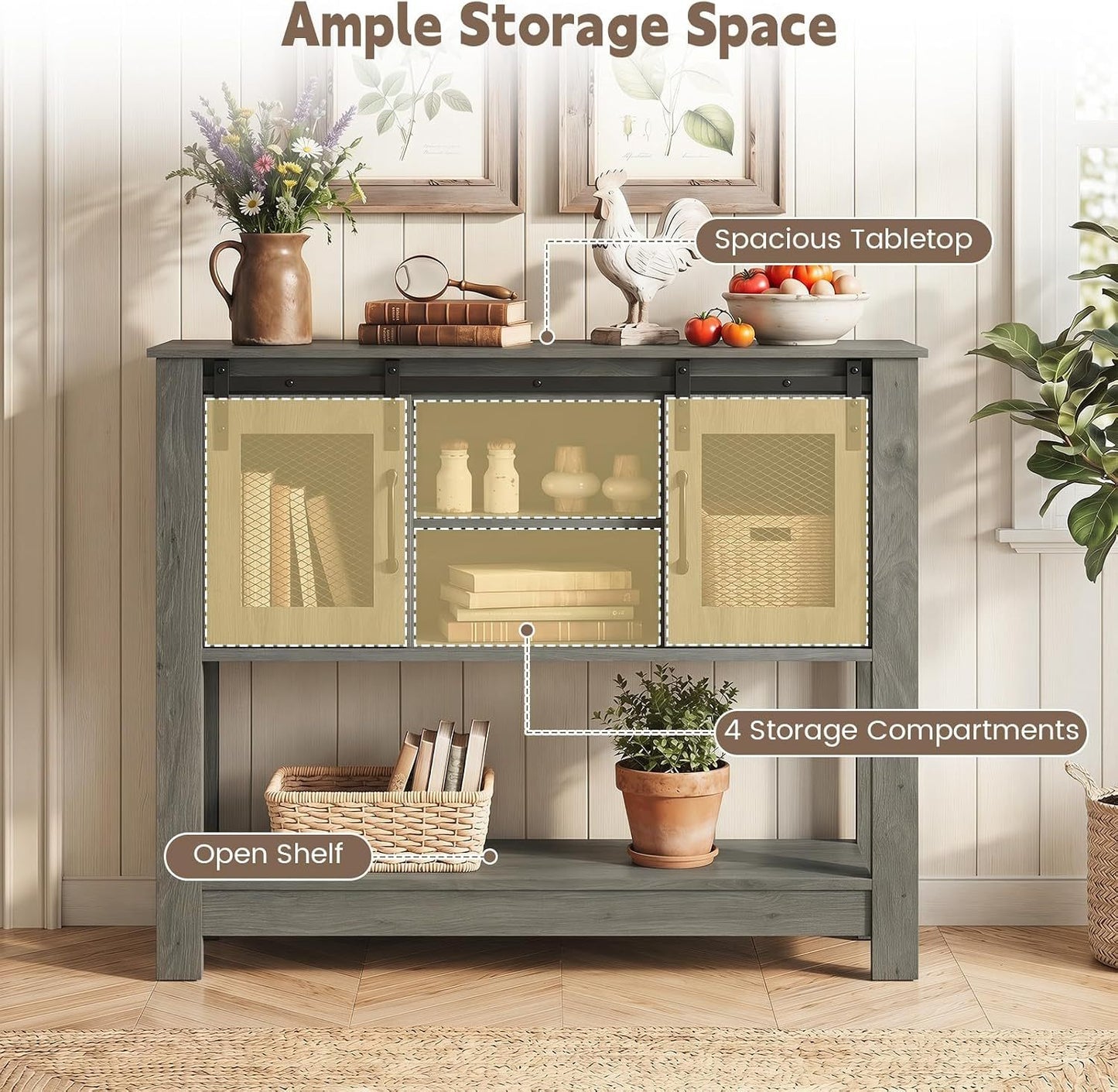 Console Table With Sliding Barn Doors and Storage