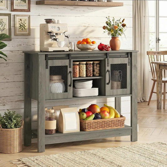 Console Table with Sliding Barn Doors and Storage gray, mesh-front cabinets by DirectDeals on Tampa Home & Garden Store