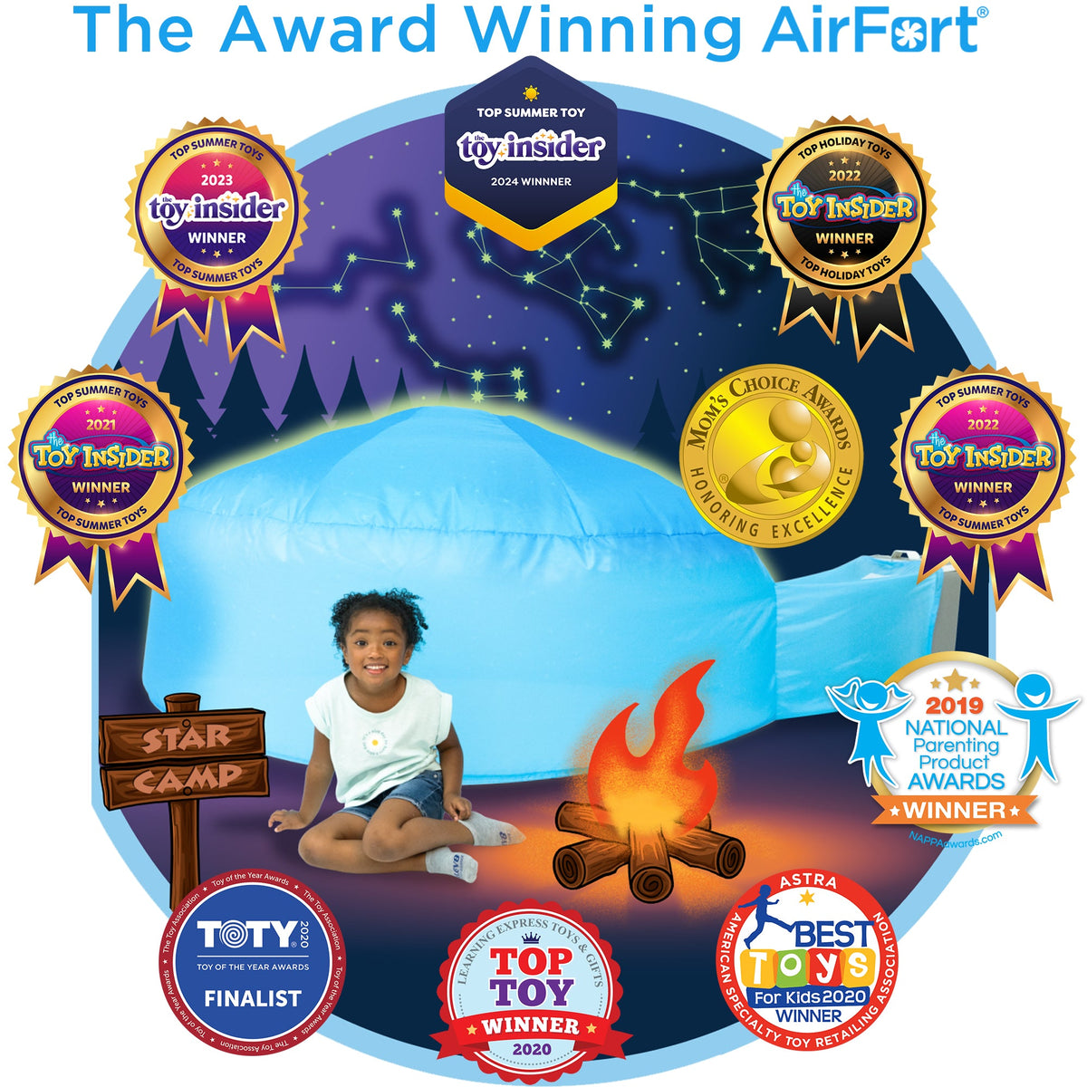 AirFort Constellation Glow-in-the-Dark inflatable play fort, blue space-themed playhouse on Tampa Home & Garden Store