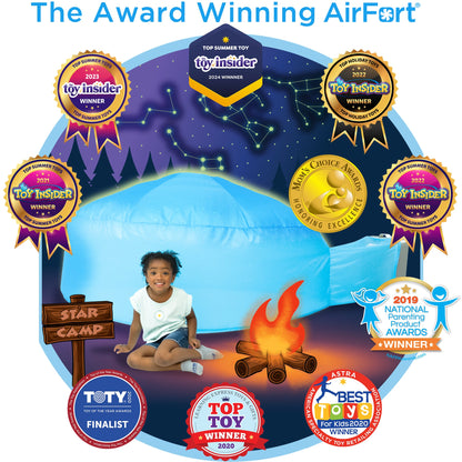 AirFort Constellation Glow-in-the-Dark inflatable play fort, blue space-themed playhouse on Tampa Home & Garden Store