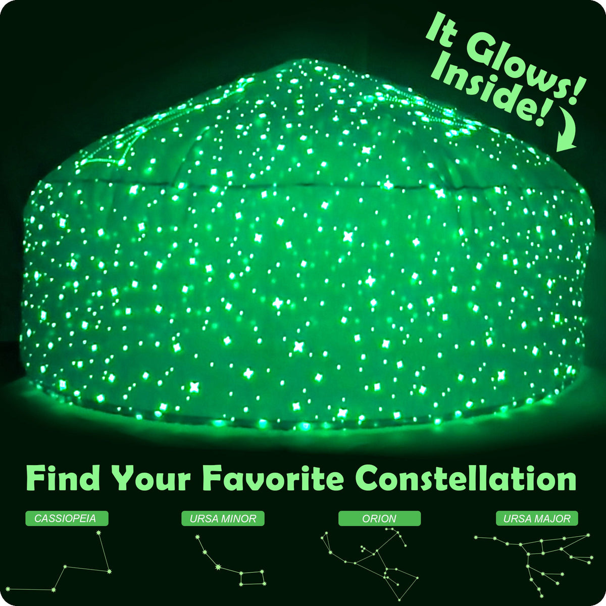 AirFort Constellation Glow-in-the-Dark Inflatable Play Fort green starry dome AirFort.com on Tampa Home & Garden Store