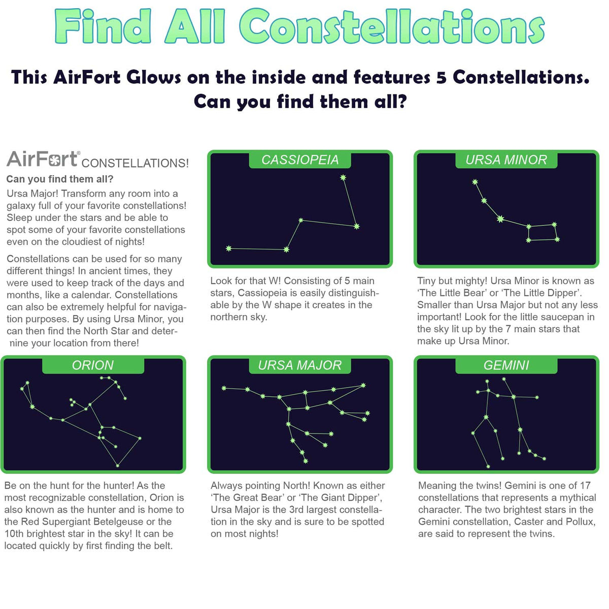 AirFort Constellation Glow-in-the-Dark inflatable play fort with 5 constellation panels AirFort on Tampa Home & Garden Store