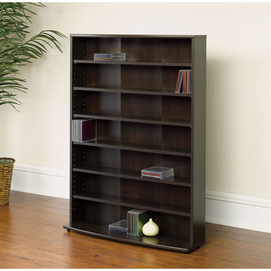 Contemporary 6-Shelf Bookcase Multimedia Storage Rack Tower in Brown Finish - Tampa Home & Garden Store