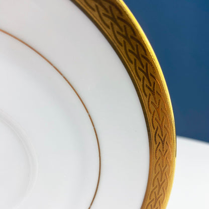 Contemporary Noritake White Cup and Saucer with Gold Rim. Classic Wedding Band China. Queen's Gold. Dining Room Decor. Minimal Design. - Tampa Home & Garden Store
