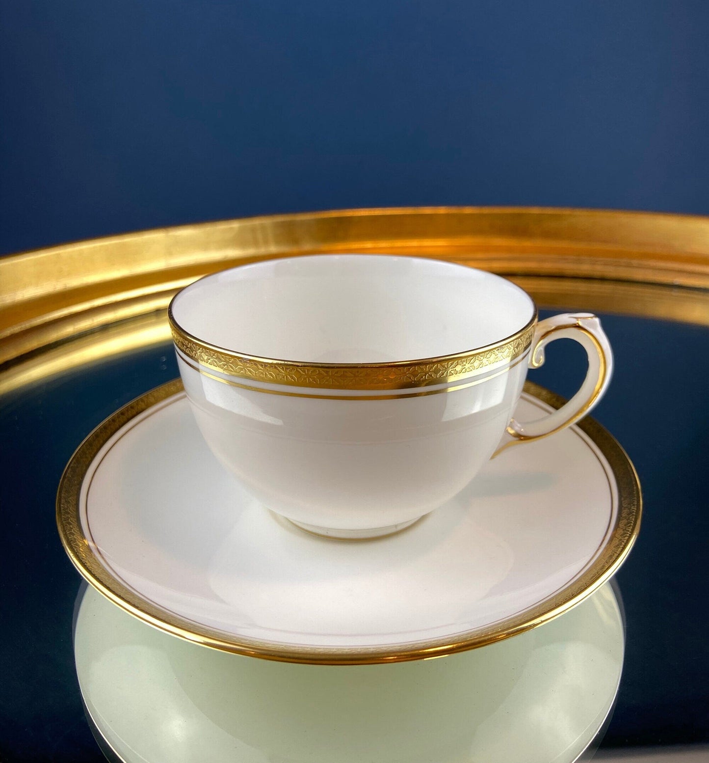 Contemporary Noritake White Cup and Saucer with Gold Rim. Classic Wedding Band China. Queen's Gold. Dining Room Decor. Minimal Design. - Tampa Home & Garden Store