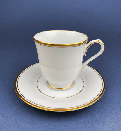 Contemporary Noritake White Cup and Saucer with Gold Rim. Classic Wedding Band China. Queen's Gold. Dining Room Decor. Minimal Design. - Tampa Home & Garden Store