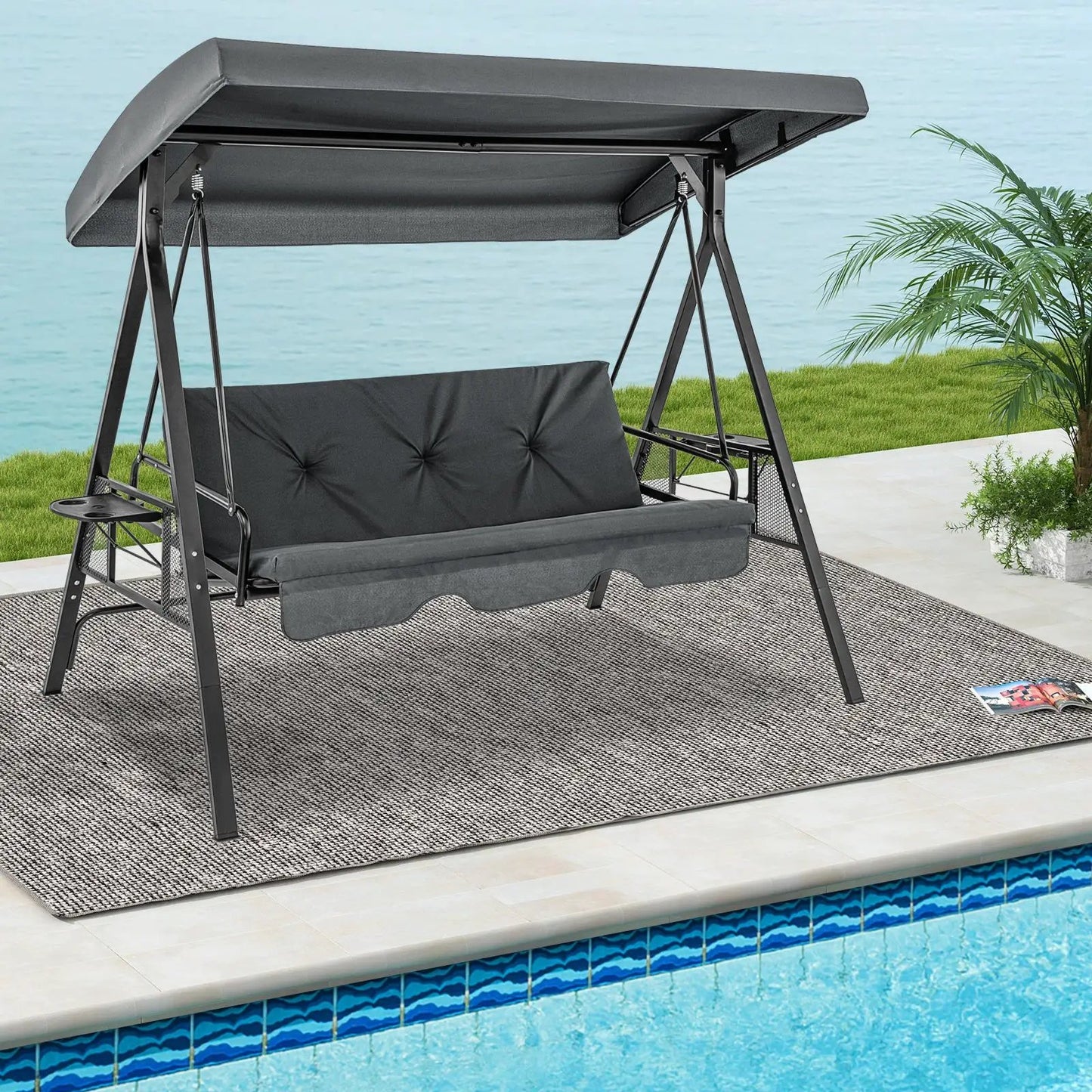 Three Seat Convertible Porch Swing With Canopy