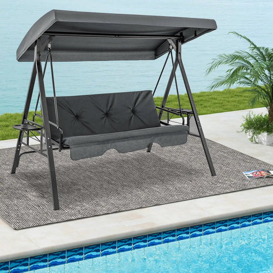 DirectDeals 3-Seat Convertible Porch Swing with adjustable canopy charcoal cushions on Tampa Home & Garden Store