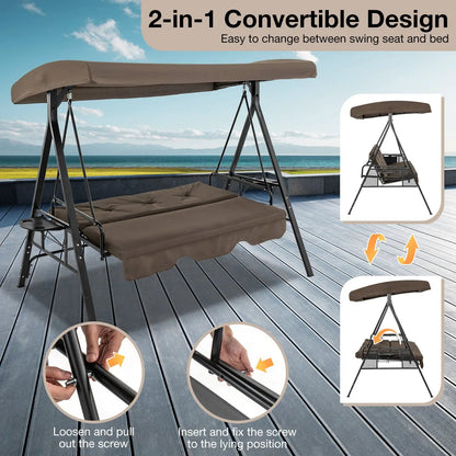 Three Seat Convertible Porch Swing With Canopy