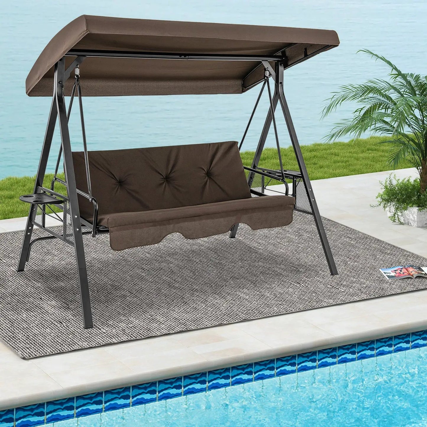 Three Seat Convertible Porch Swing With Canopy