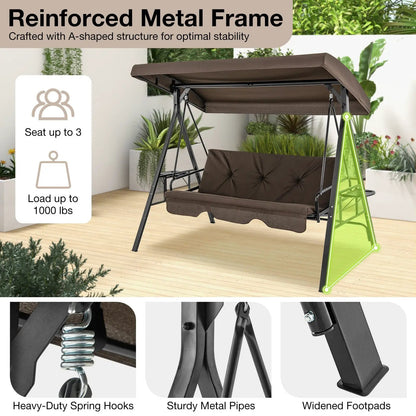 Three Seat Convertible Porch Swing With Canopy