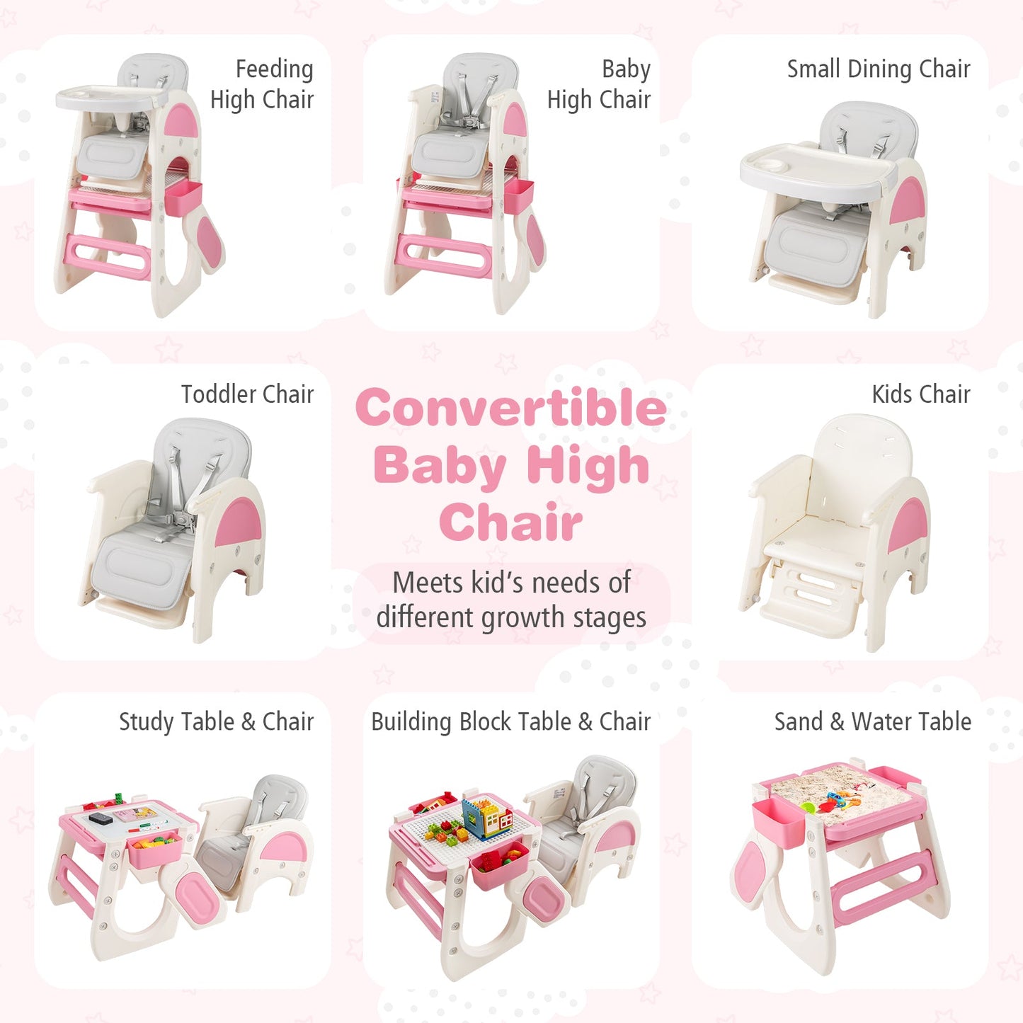 Convertible Baby High Chair with Double-layer Tray and Adjustable Backrest