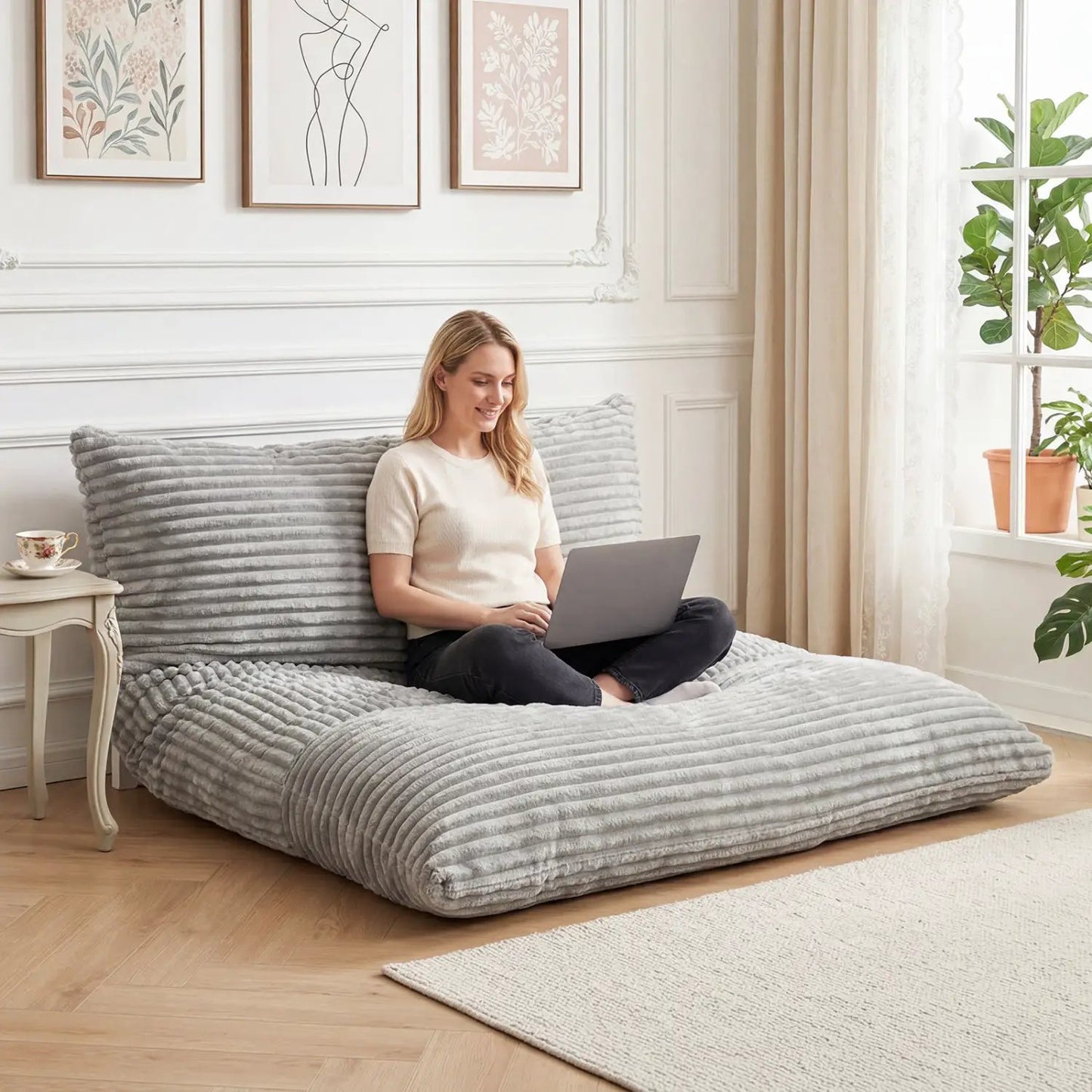 Convertible Bean Bag Floor Sofa Corduroy Cover