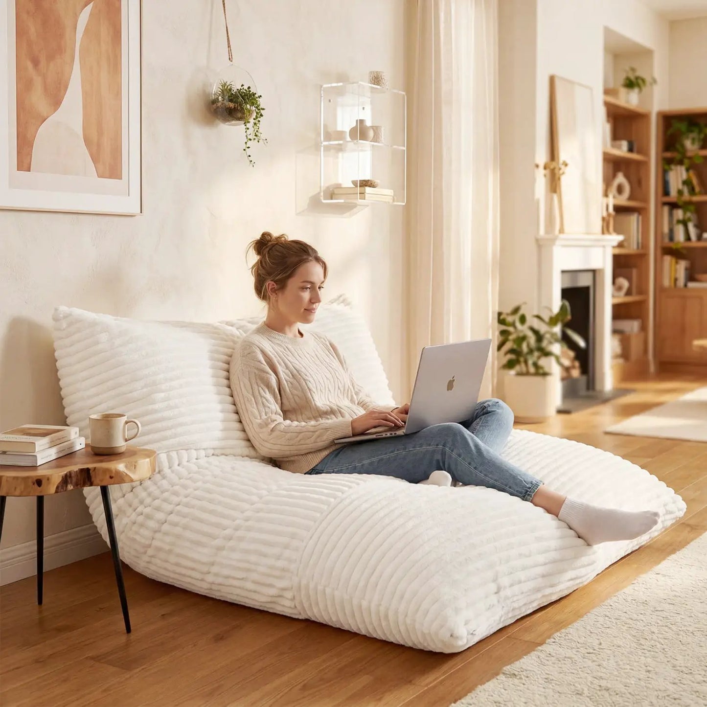 Convertible Bean Bag Floor Sofa Corduroy Cover
