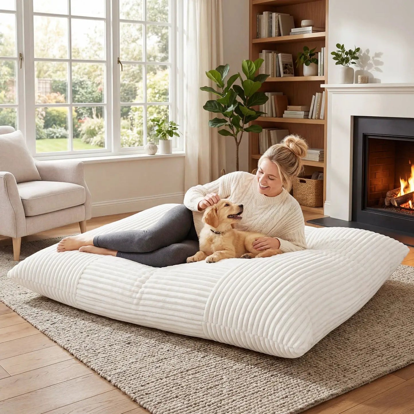 Convertible Bean Bag Floor Sofa Corduroy Cover