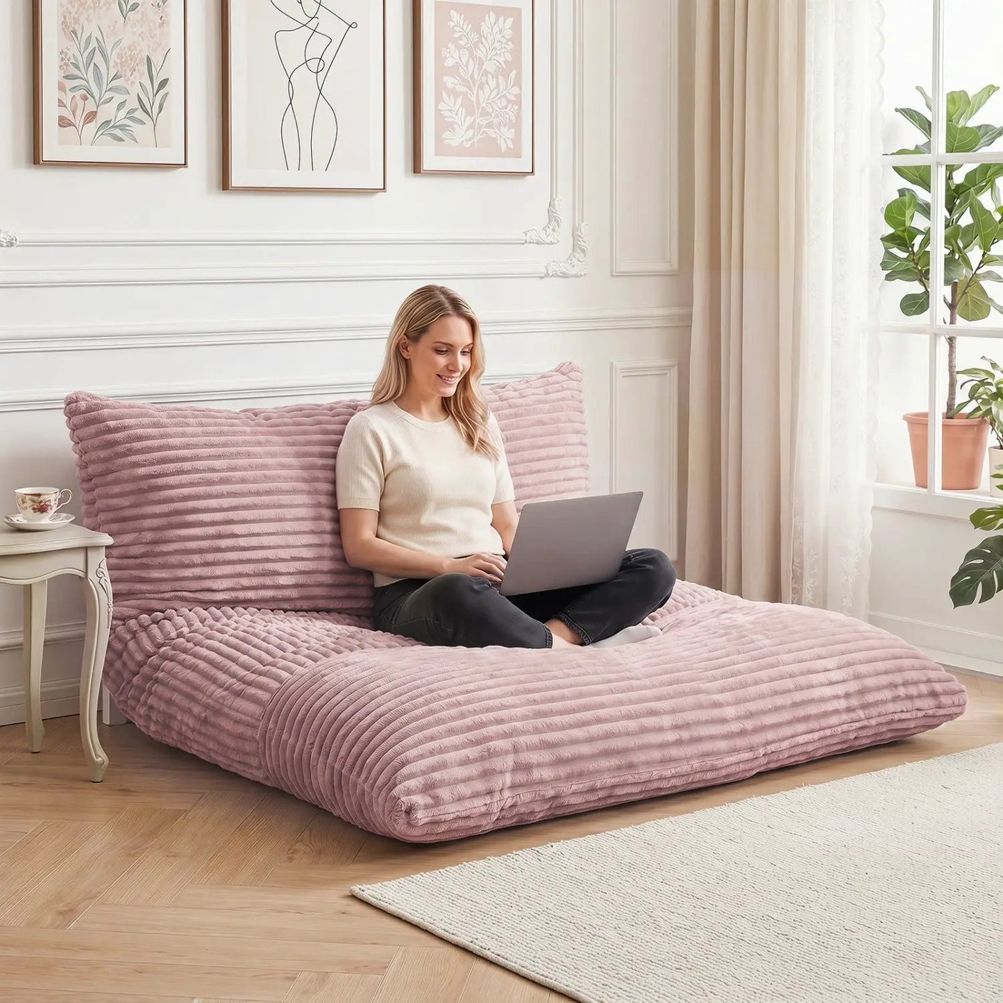 Convertible Bean Bag Floor Sofa Corduroy Cover