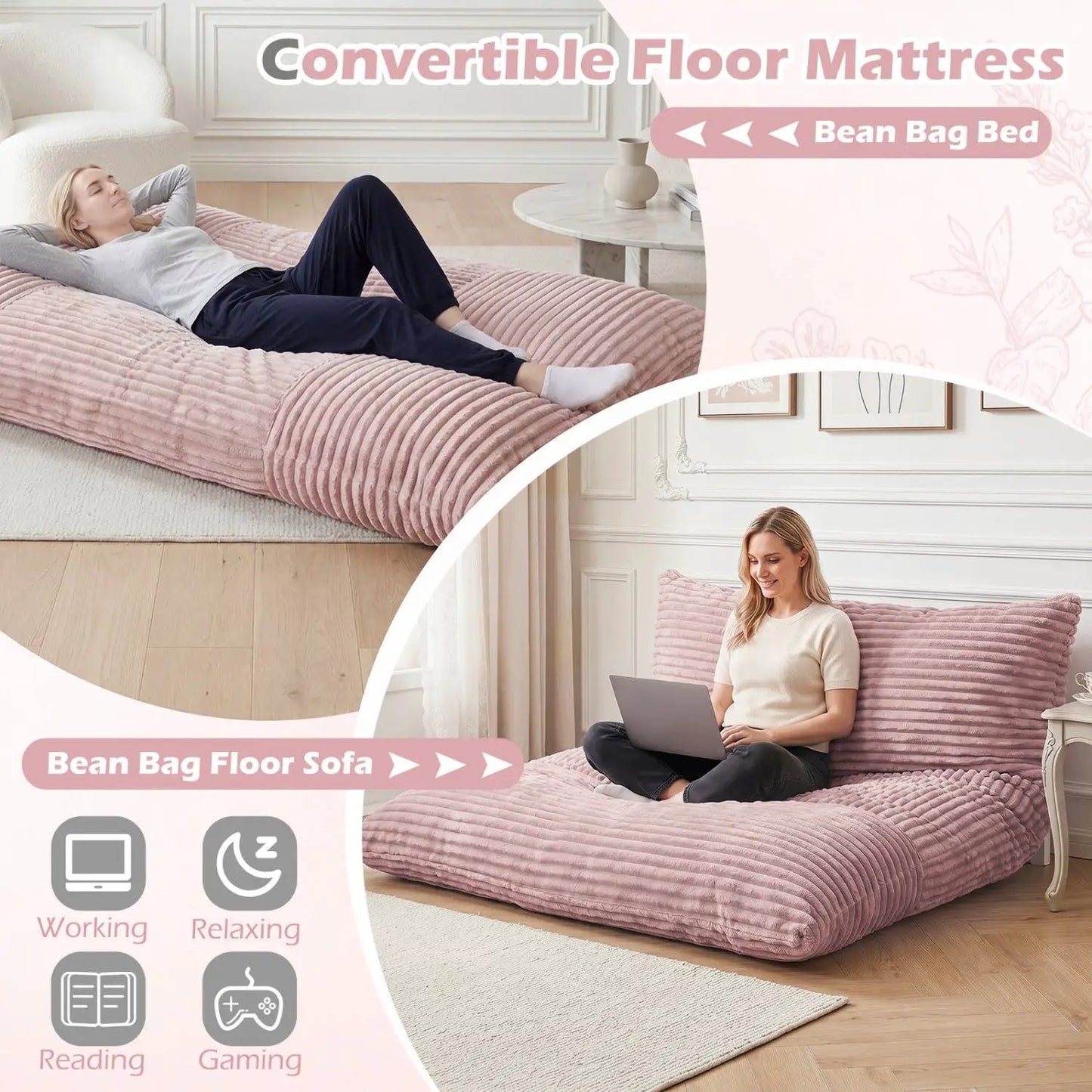 Convertible Bean Bag Floor Sofa Corduroy Cover