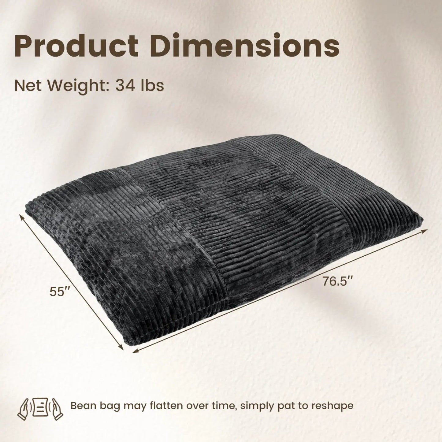 Convertible Bean Bag Floor Sofa Corduroy Cover