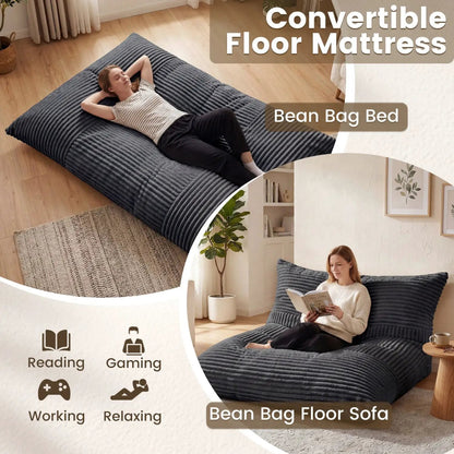 Convertible Bean Bag Floor Sofa Corduroy Cover