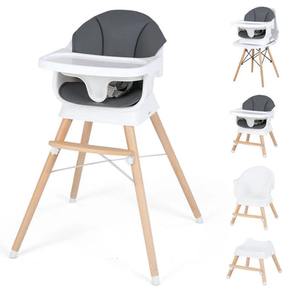 Solid Wood Convertible High Chair 3 Position Tray