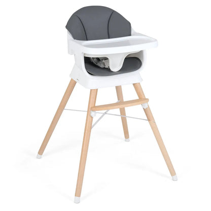 Solid Wood Convertible High Chair 3 Position Tray