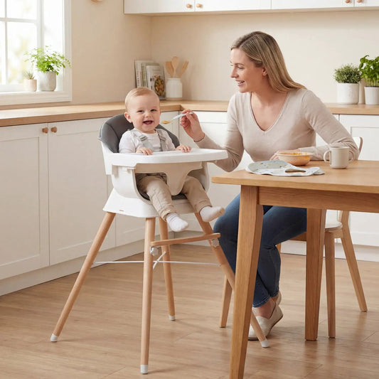Convertible High Chair DirectDeals white solid wood frame with 3-position tray on Tampa Home & Garden Store