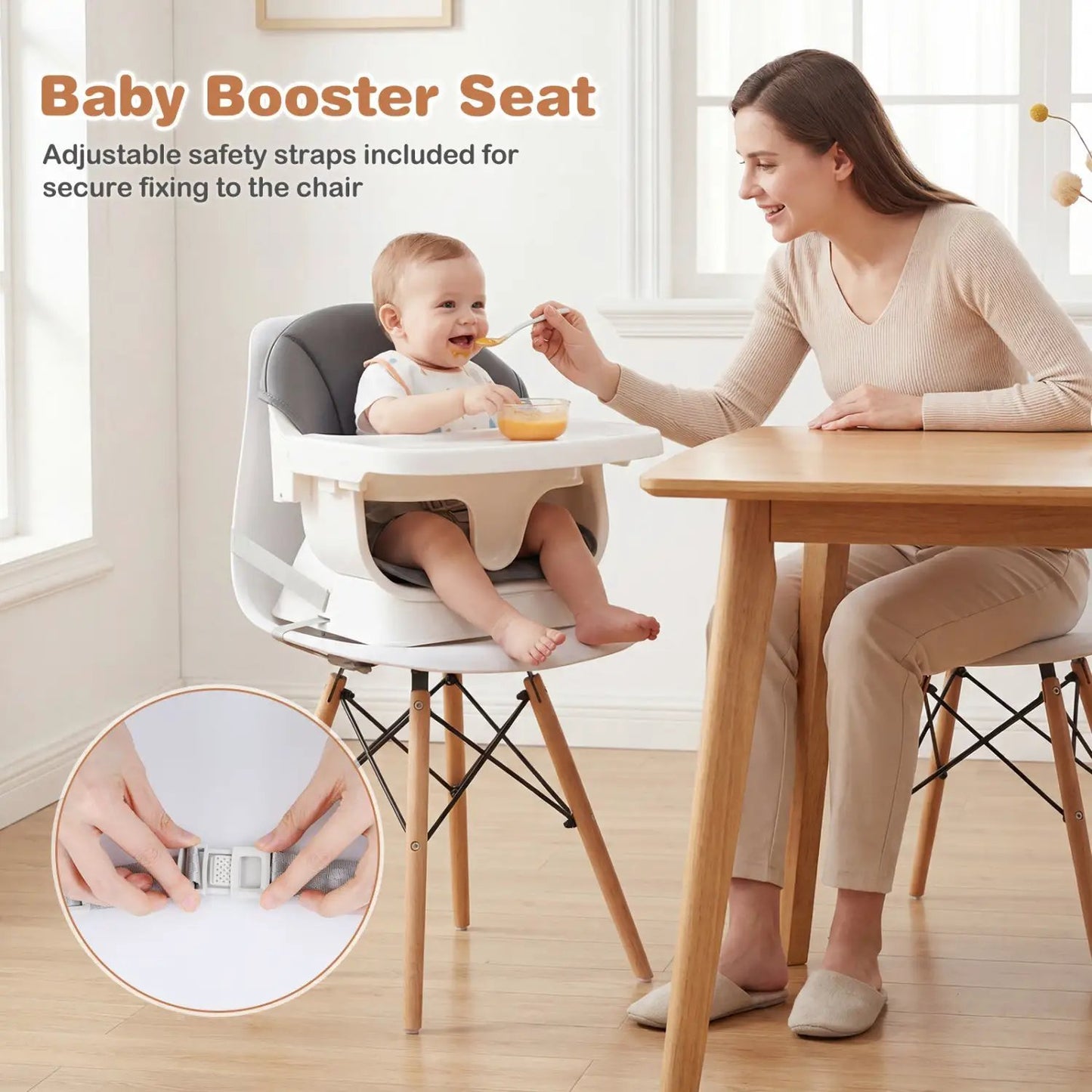 Solid Wood Convertible High Chair 3 Position Tray