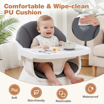 Solid Wood Convertible High Chair 3 Position Tray
