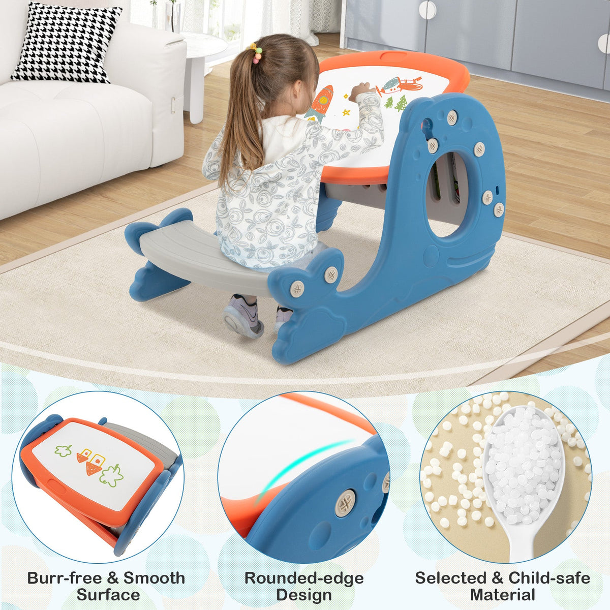 Convertible Kids Activity Table Set Toddler Easel with Erasable Whiteboard blue DirectDeals on Tampa Home & Garden Store