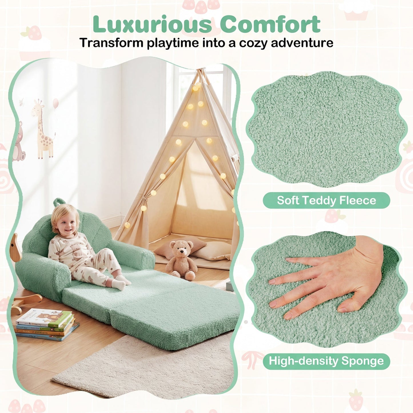 Convertible Kids Sofa 2-in-1 Fold out Toddler Couch Chair