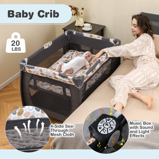 4-in-1 Convertible Portable Baby Playard Newborn Napper with Music and Toys - Tampa Home & Garden Store