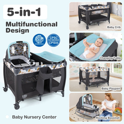 4-in-1 Convertible Portable Baby Playard Newborn Napper with Music and Toys