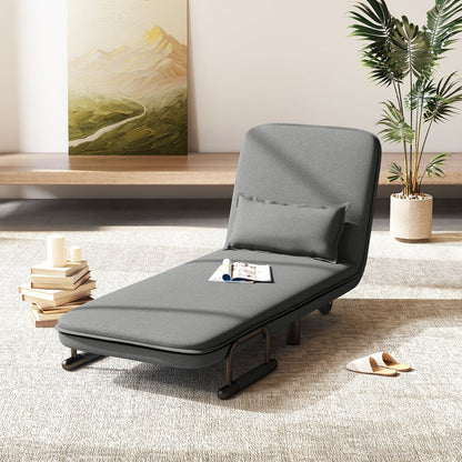 3-in-1 Convertible Sofa Bed with 5-Position Adjustable Backrest and Lumbar Pillow-Gray