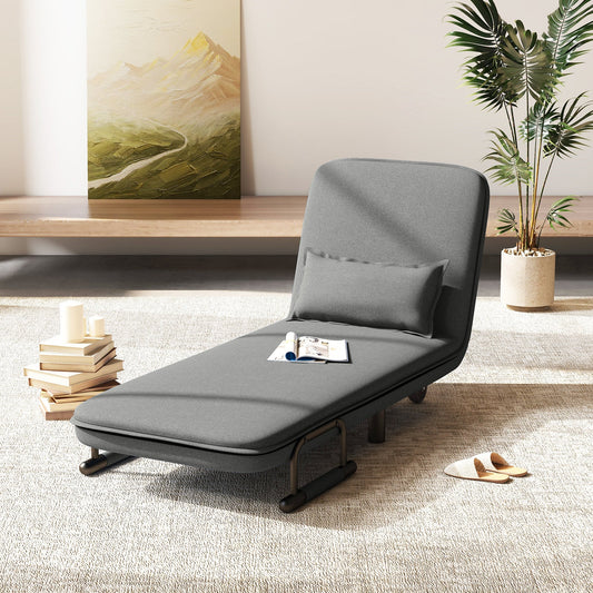 3-in-1 Convertible Sofa Bed with 5-Position Adjustable Backrest and Lumbar Pillow-Gray - Tampa Home & Garden Store