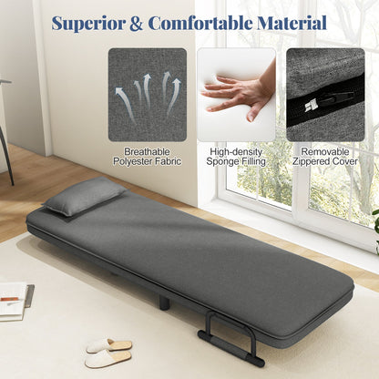 3-in-1 Convertible Sofa Bed with 5-Position Adjustable Backrest and Lumbar Pillow-Gray