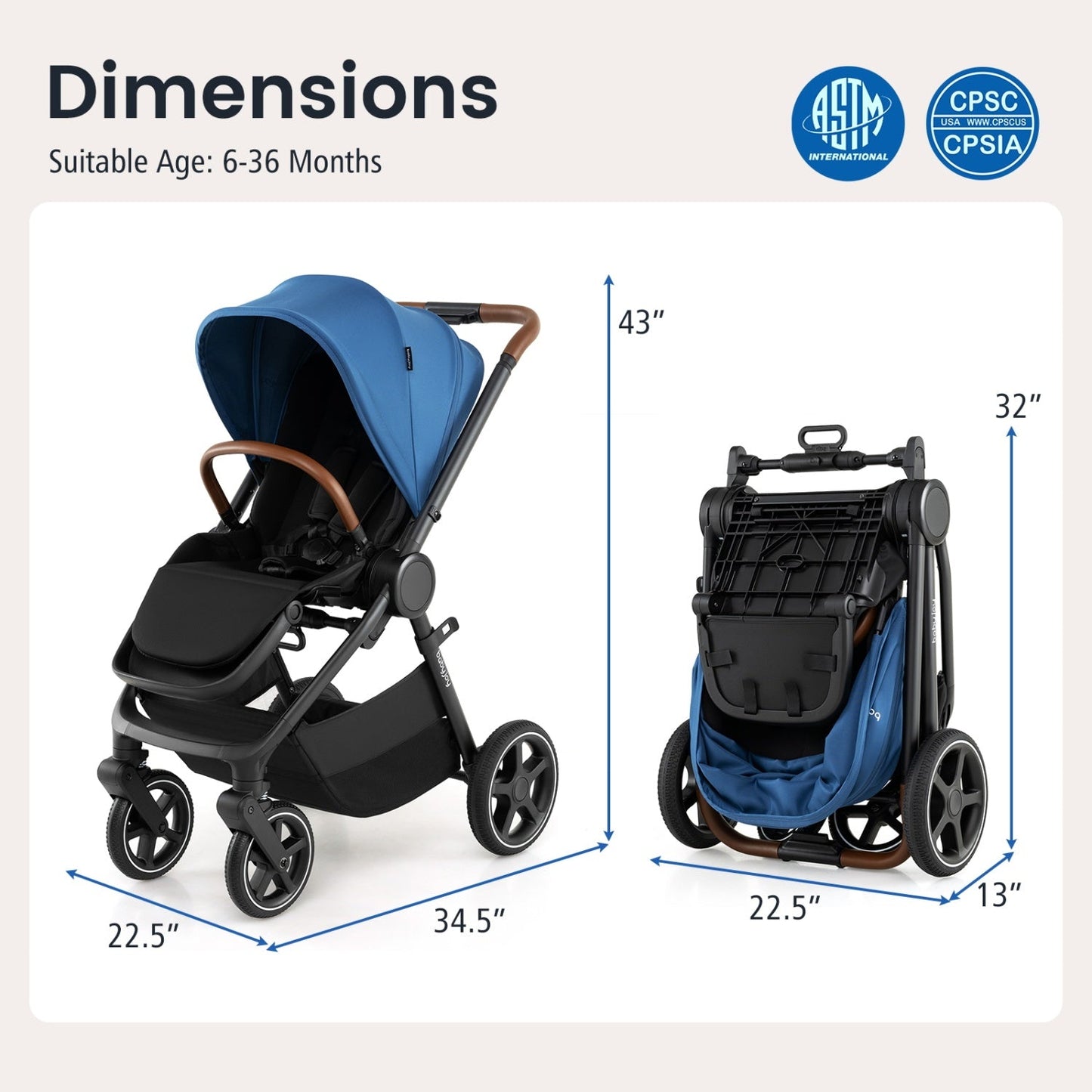 DirectDeals Convertible Baby Stroller with Car Seat Adapters, blue canopy, black frame on Tampa Home & Garden Store
