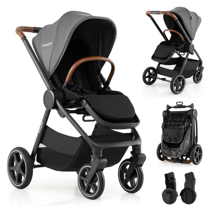 Convertible Baby Stroller with Car Seat Adapters gray brown leatherette handle DirectDeals on Tampa Home & Garden Store