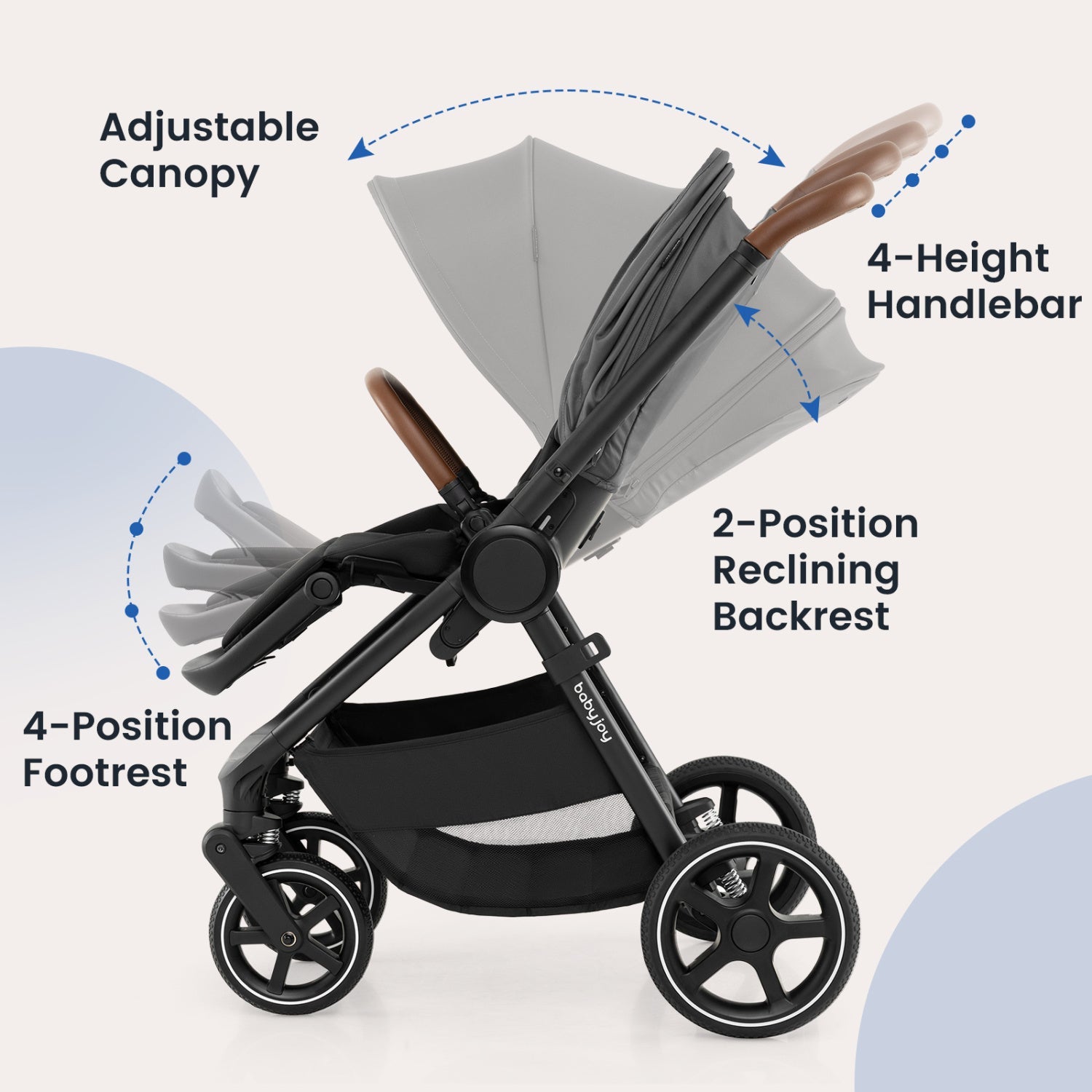 Convertible Baby Stroller with Car Seat Adapters, DirectDeals, brown faux-leather handle on Tampa Home & Garden Store