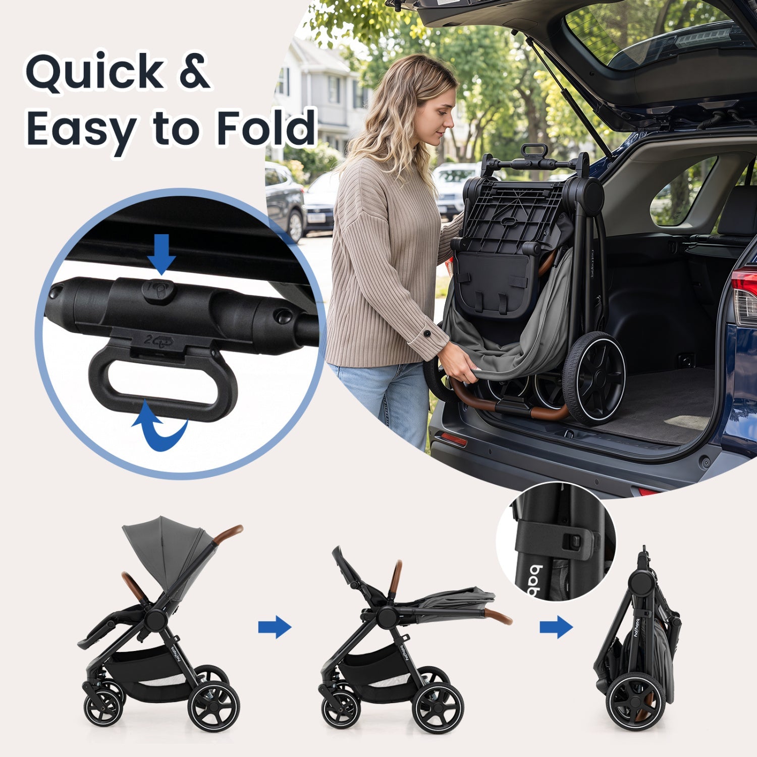 Convertible Baby Stroller with Car Seat Adapters by DirectDeals, black frame, gray fabric on Tampa Home & Garden Store