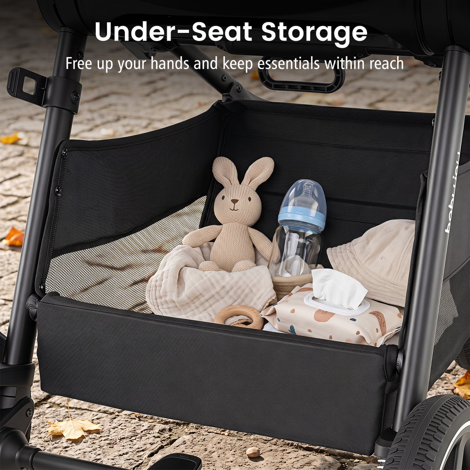 Convertible Baby Stroller with Car Seat Adapters by DirectDeals in black with under-seat storage on Tampa Home & Garden Store