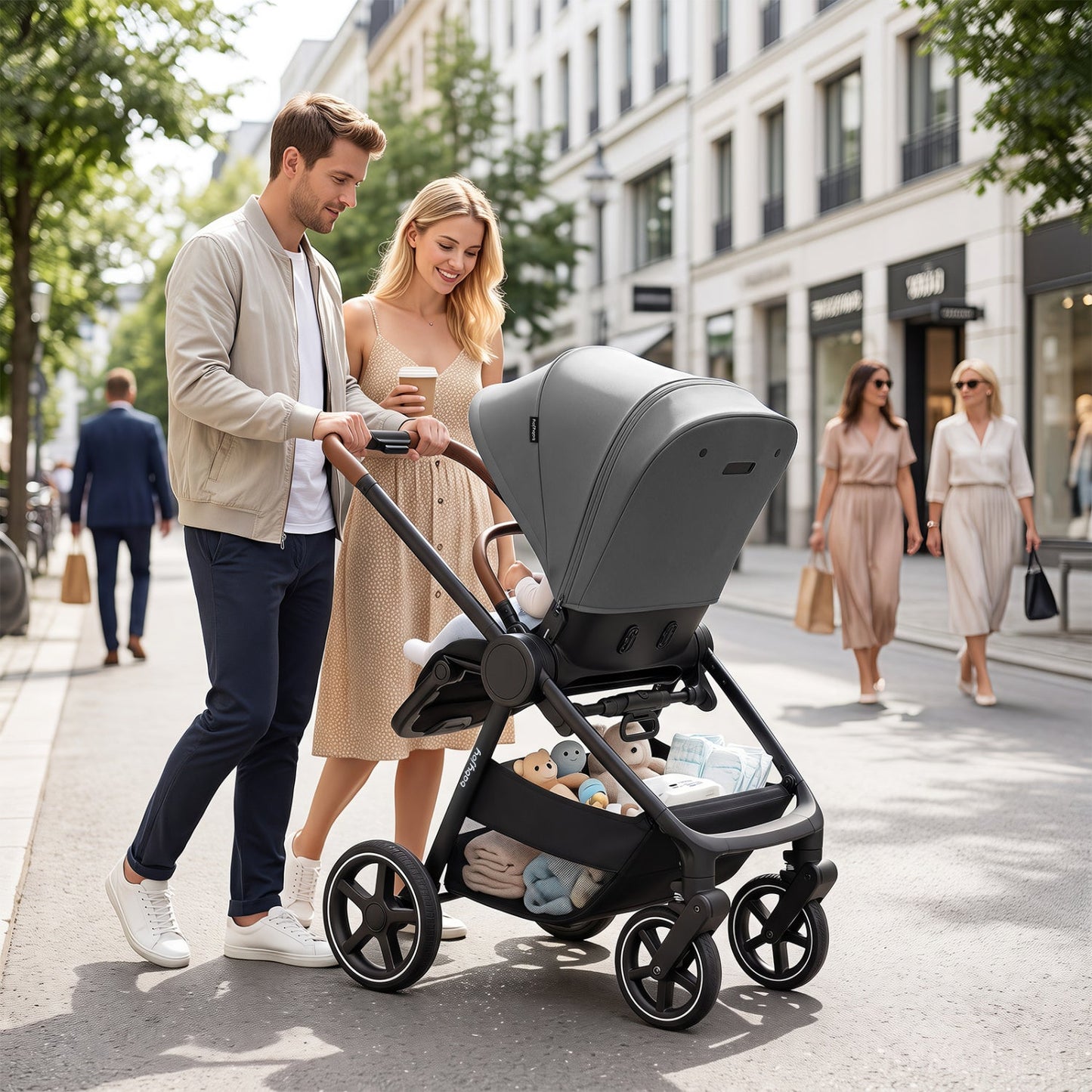 Convertible Baby Stroller with Car Seat Adapters by DirectDeals in gray with a large canopy on Tampa Home & Garden Store