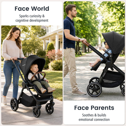 Convertible Baby Stroller with Car Seat Adapters by DirectDeals, black frame, 2 strollers shown on Tampa Home & Garden Store